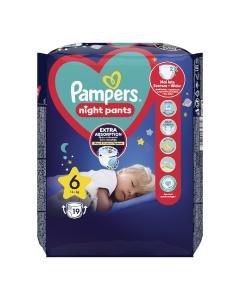Scutece chilotel de noapte Night Pants, Marimea 6, 15+ kg, 19 bucati, Pampers