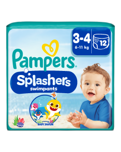 Scutece pentru inot Splashers Baby Shark, Marimea 3-4, 6-11 kg, 12 bucati, Pampers