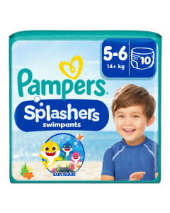 Scutece chilotel pentru apa Splashers Baby Shark, Marimea 5-6, 14+ kg, 10 bucati, Pampers