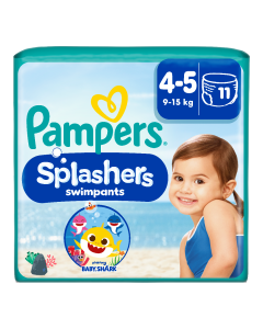 Scutece pentru inot Splashers Baby Shark, Marimea 4-5, 9-15 kg, 11 bucati, Pampers