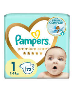 Scutece Premium Care, marimea 1, 2-5kg, 72 bucati, Pampers 