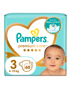 Scutece Premium Care, marimea 3, 5-9kg, 60 bucati, Pampers 