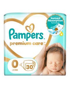 Pampers Scutece Premium Care Marimea 0 Newbaby, 3kg, 30 bucati