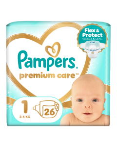 Scutece Premium Care, marimea 1, 2-5 kg, 26 bucati, Pampers 