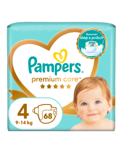 Scutece Premium Care, marimea 4, 9-14 kg, 68 bucati, Pampers