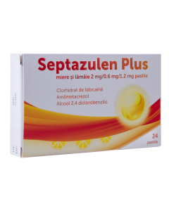 Septazulen Plus Miere si Lamaie, 2 mg/0.6 mg/1.2 mg, 24 pastile, Lozy's Pharmaceuticals