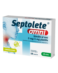 Septolete omni lamaie si soc, 3 mg/1 mg, 16 pastile, Krka