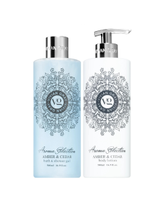 Set lotiune de corp & Gel de dus Aroma Selection Amber&Cedar, 2*500ml, Vivian Gray