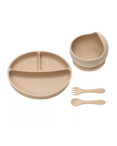 Set pentru diversificare din silicon Basic, 6 luni+, Bubble Beige, Appekids