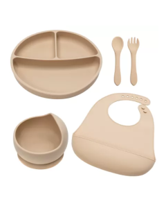 Set diversificare din silicon Classic, 6 luni+, Bubble Beige, Appekids