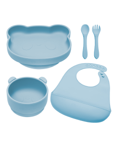 Set diversificare din silicon Panda, 6 luni+, Aqua Blue, Appekids