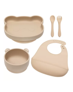 Set diversificare din silicon Panda, 6 luni+, Bubble Beige, Appekids
