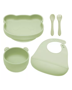 Set diversificare din silicon Panda, 6 luni+, Raw Green, Appekids