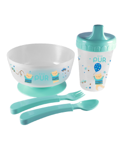 Set pentru masa bol cu tacamuri si cana, verde, +6 Luni, PUR