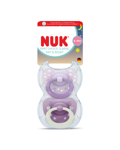 Suzeta silicon Day&Night First Choice, roz, 6-18luni, 2 bucati, Nuk 