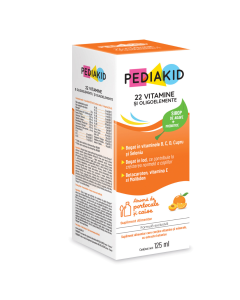 Sirop cu gust de portocale si caise 22 de Vitamine si Oligoelemente, 125 ml, Pediakid