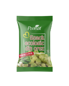 Snack bio din orez cu spanac si praz, fara gluten, 60g, Pronat
