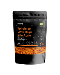 Spirale Bio cu linte rosie si in auriu, 250 g, Niavis