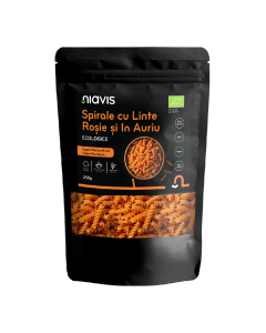Spirale Bio cu linte rosie si in auriu, 250 g, Niavis