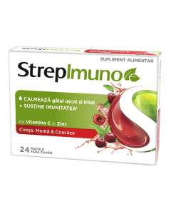 StrepImuno cu cirese, menta si coacaze, 24 pastile de supt, Reckitt