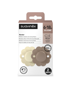 Suzeta fiziologica din silicon Wonder, 6-18 luni, crem-maro, 2 bucati, Suavinex