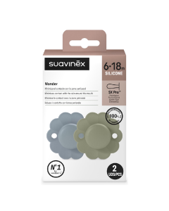 Suzeta fiziologica din silicon Wonder, 6-18 luni, verde-marine, 2 bucati, Suavinex
