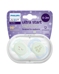 Suzete Ultra Start de noapte, 0-2 luni, SCF075/18, Sleep, 2 bucati, Philips Avent