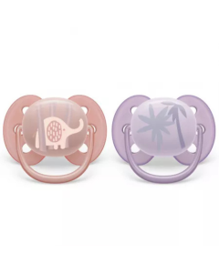Suzete ultra soft, 0-6 luni, 2 bucati, roz/mov, SCF091/09, Avent
