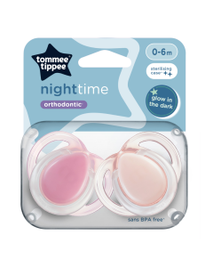 Suzete ortodontice Night Time, 0-6 luni, 2 bucati, Roz, Tommee Tippee
