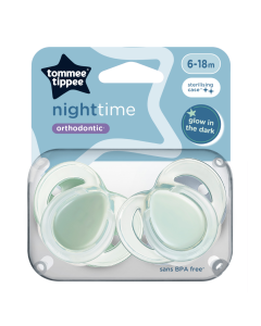 Suzete ortodontice Night Time, 6-18 luni, 2 bucati, verde, Tommee Tippee