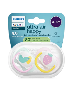 Suzete Ultra Air, 0-6 luni, SCF080/24, Papagal/Capsuna, 2 bucati, Philips Avent