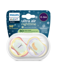 Suzete Ultra Air Nighttime, 0-6 luni, SCF376/25, Fluture, 0-6 luni, 2 bucati, Philips Avent