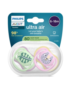 Suzete Ultra Air, 6-18 luni, SCF087/13, Pisica/Frunza, 2 bucati, Philips Avent