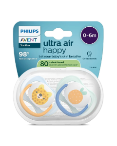 Suzete Ultra Air, 0-6 luni, SCF080/23, Ursulet/Portocala, 2 bucati, Philips Avent