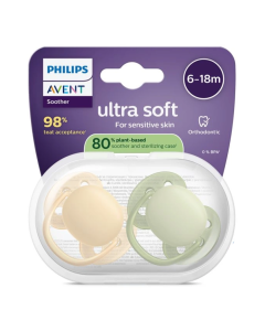 Suzete Ultra Soft, 6-18 luni, SCF091/45, Galben/Verde, 2 bucati, Philips Avent