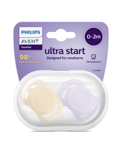 Suzete Ultra Start, 0-2 luni, SCF075/11, Mov/Portocaliu, 2 bucati, Philips Avent