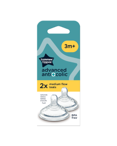 Tetina din silicon anti-colici cu flux mediu, +3 luni, 2 bucati, Tommee Tippee