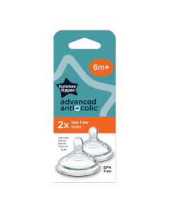 Tetina din silicon anti-colici cu flux rapid, +6 luni, 2 bucati, Tommee Tippee