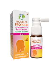 Tinctura de propolis cu uleiuri esentaile de manuka si salvie, 20 ml, Justin Pharma