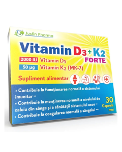 Vitamin D3+K2 Forte, 30 capsule moi, Justin Pharma