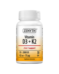 Vitamin D3 2000 UI + K2 75 mcg, 30 capsule, Zenyth