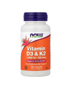 Vitamina D-3 1000UI Si K2 MK4 45 mcg, 120 capsule vegetale, Now Foods