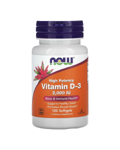 Vitamina D-3, 2,000 UI, 120 gelule moi, Now Foods