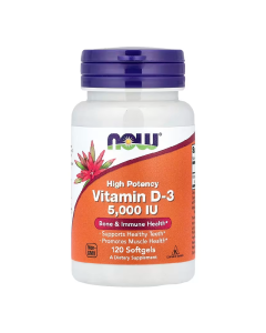 Vitamina D3, 5000 IU, 120 gelule moi, Now Foods