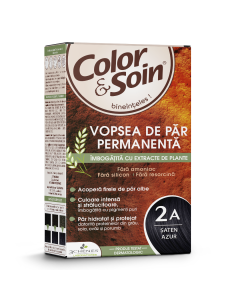 Vopsea de par fara amoniac, fara silicon, saten azur, 2A, Color&Soin