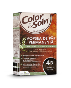 Vopsea de par fara amoniac, fara silicon, castaniu saten, 4B, Color&Soin
