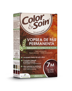 Vopsea de par fara amoniac, fara silicon, blond acaju, 7M, Color & Soin