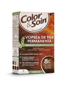 Vopsea de par fara amoniac, fara silicon, blond aramiu, 8C, Color&Soin