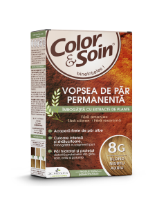 Vopsea de par fara amoniac, fara silicon, blond nisipiu auriu, 8G, Color&Soin