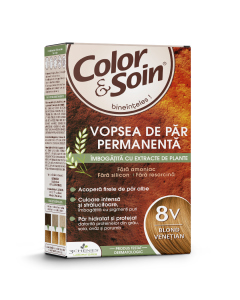 Vopsea de par fara amoniac, fara silicon, blond venetian, 8V Color&Soin